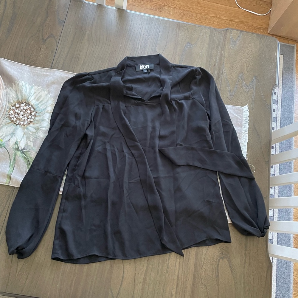 DKNY tie neck blouse in black S